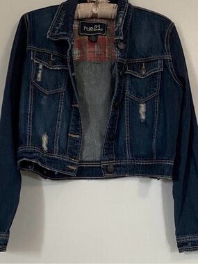 Rue21 Dark Blue Distressed Cropped Denim Jacket